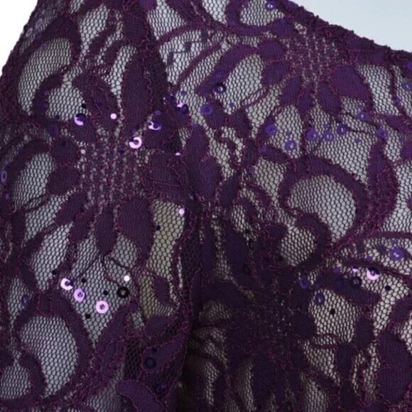 JS Collections Sequin Formal Dress Long Sleeve Purple Size  6 - Picture 3 of 10